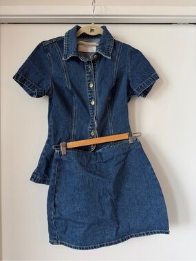 Meshki Dark Blue Denim Two-Piece Kids Dress Set